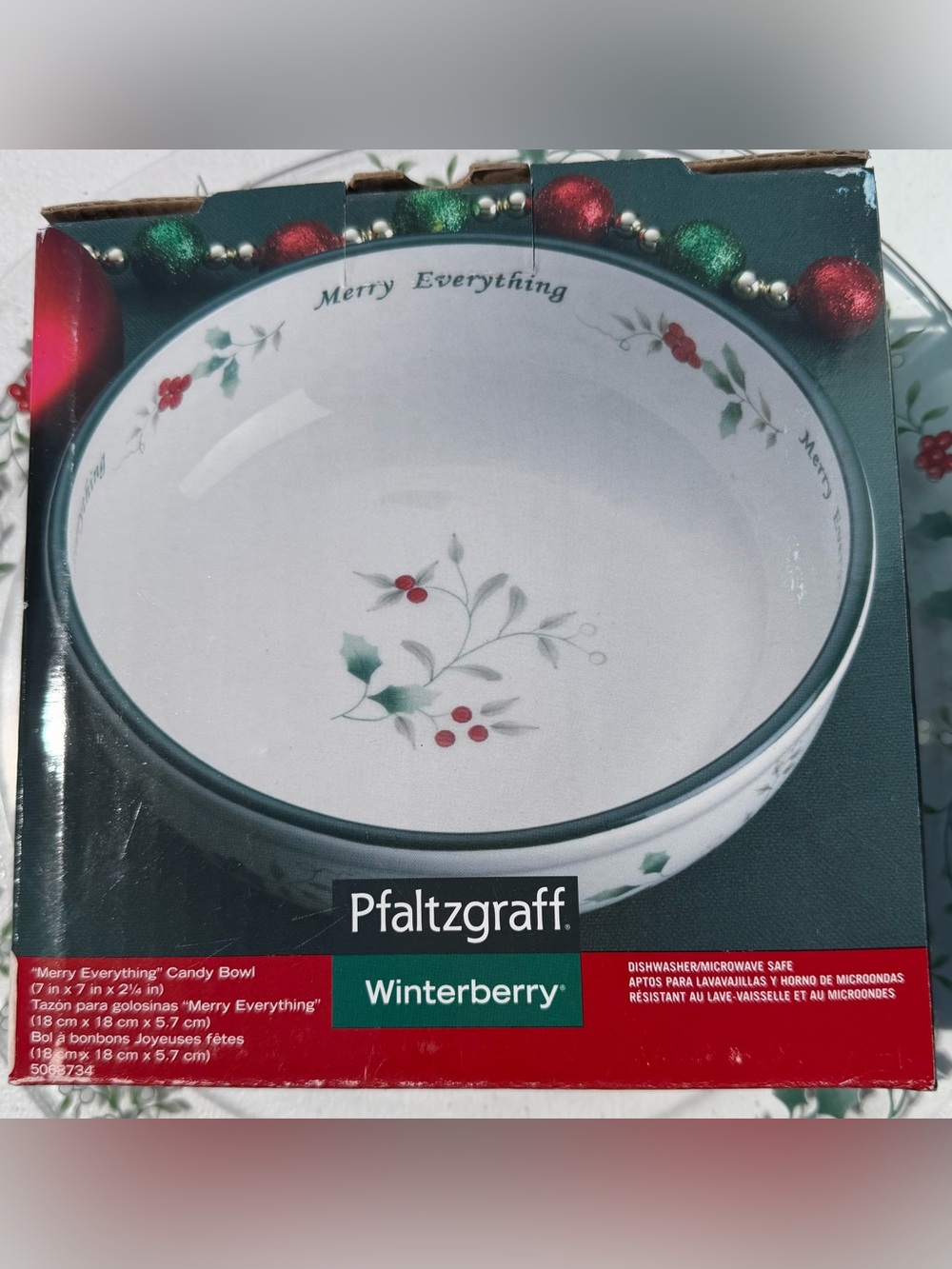 Pfaltzgraff Winterberry Bowl - White with Red & Green Holiday Motif
